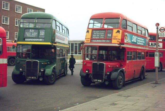 Green and red at Uxbridge Station â 1972, 1972