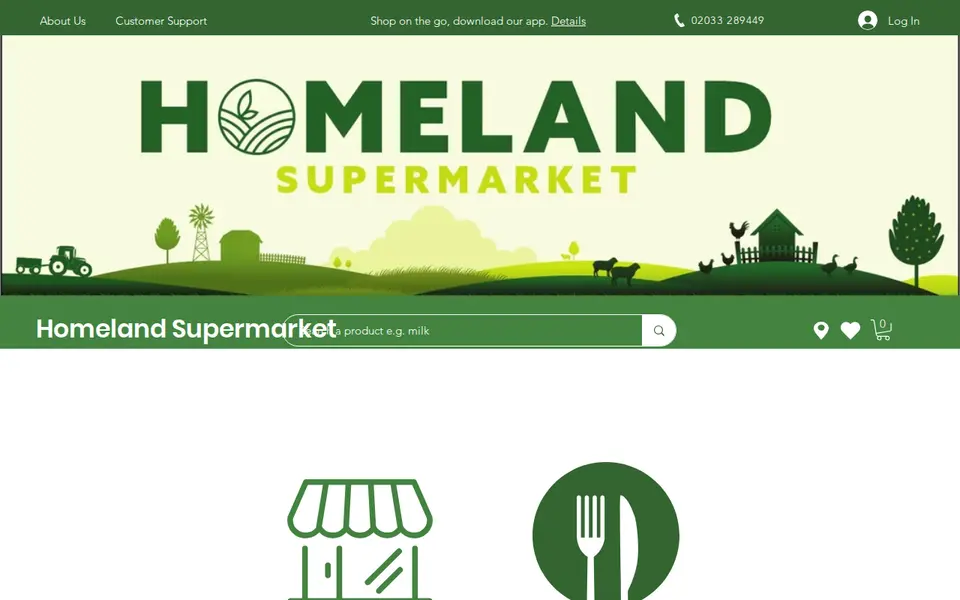 The top of homelandsupermarket.co.uk