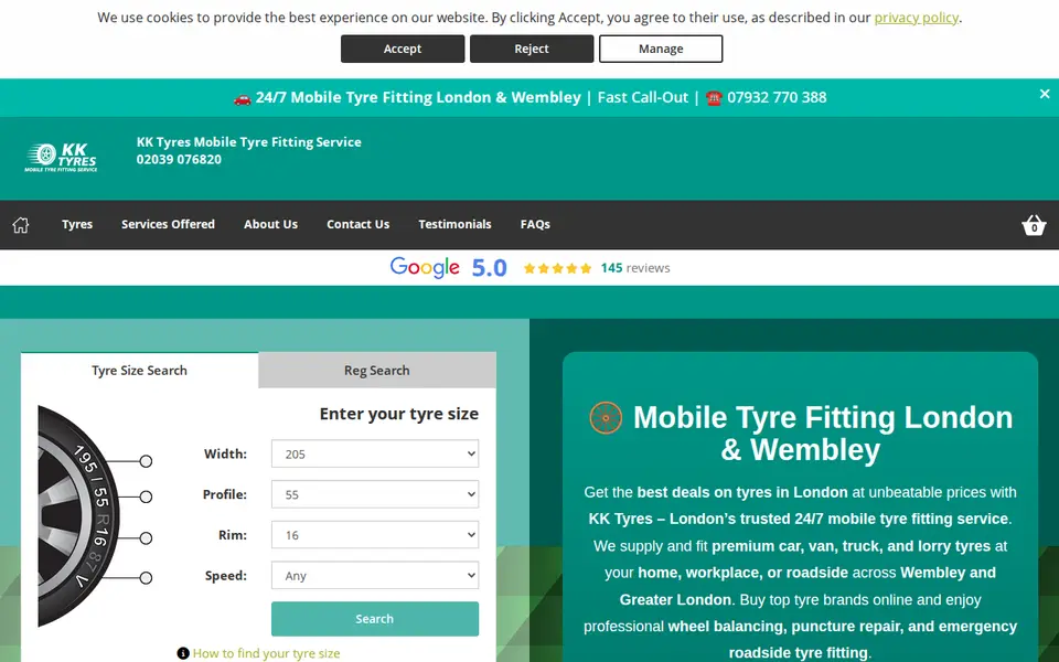 The top of kktyres.co.uk