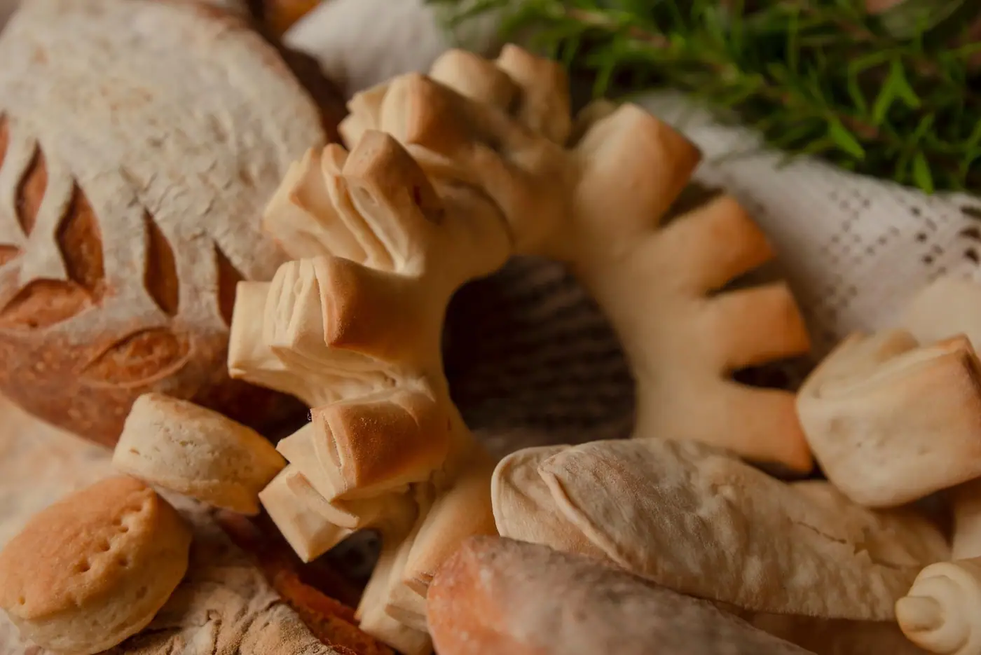 A variety of freshly baked breads and pastries