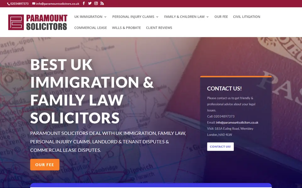The top of paramountsolicitors.co.uk
