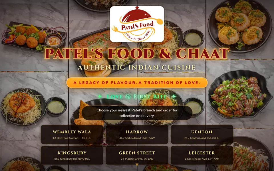 The top of patelsfoodandchaat.co.uk
