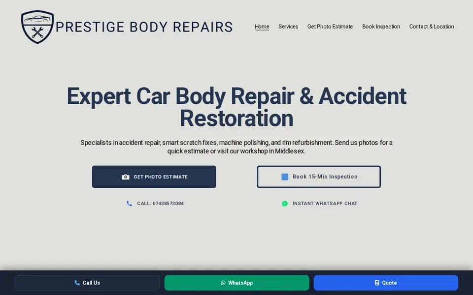 The top of prestigebodyrepairs.co.uk