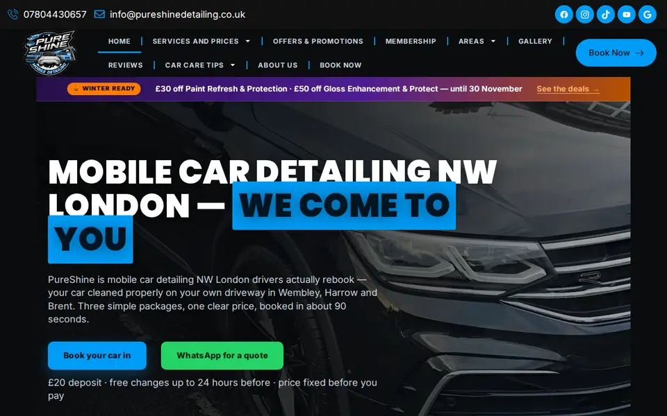 The top of pureshinedetailing.co.uk