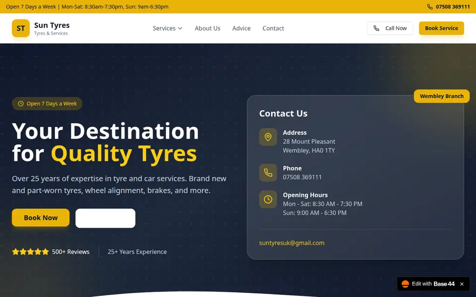 The top of suntyres.base44.app