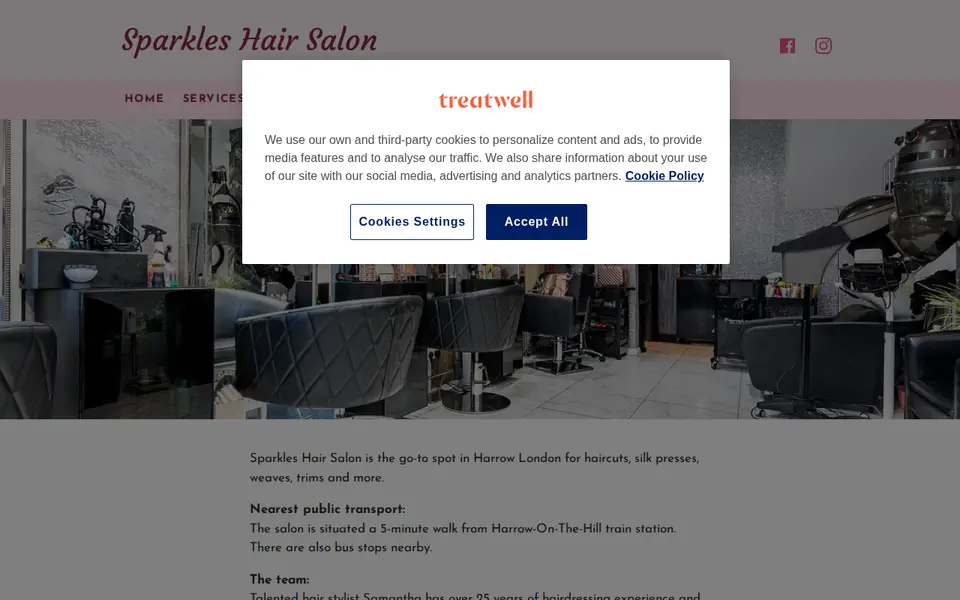 The top of sparkles-hair-salon.mytreatwell.co.uk