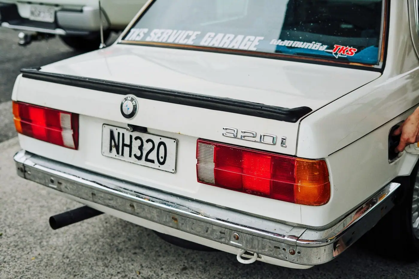 Rear view of a modified vintage BMW 320i