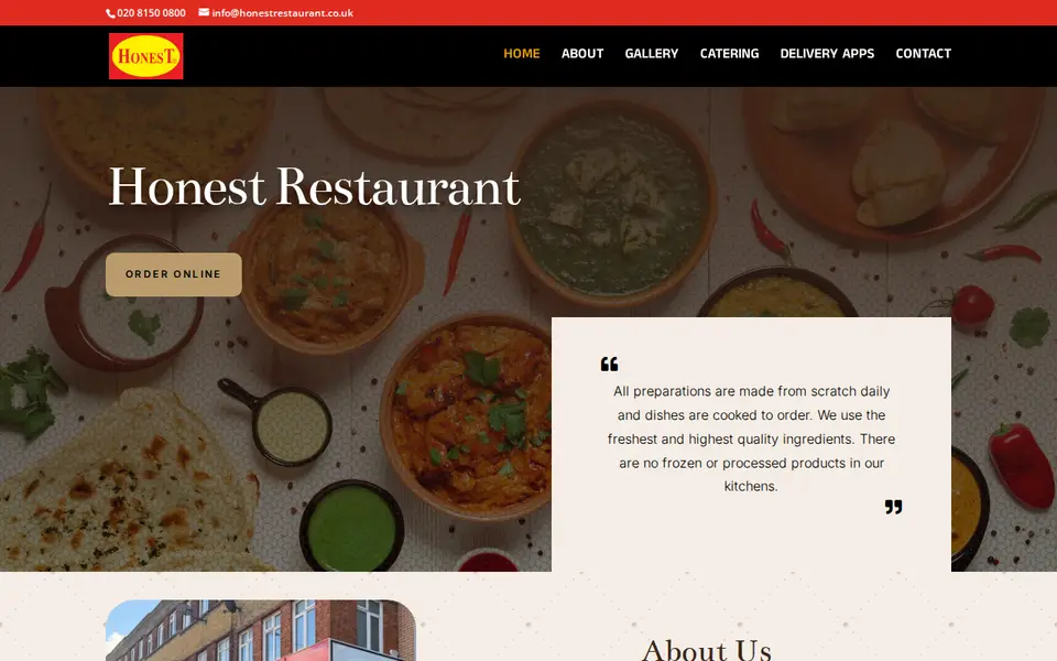The top of honestrestaurant.co.uk