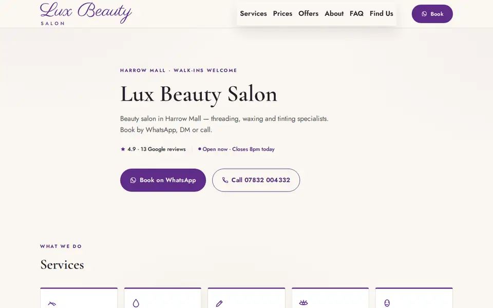 The top of luxbeautysalon.co.uk