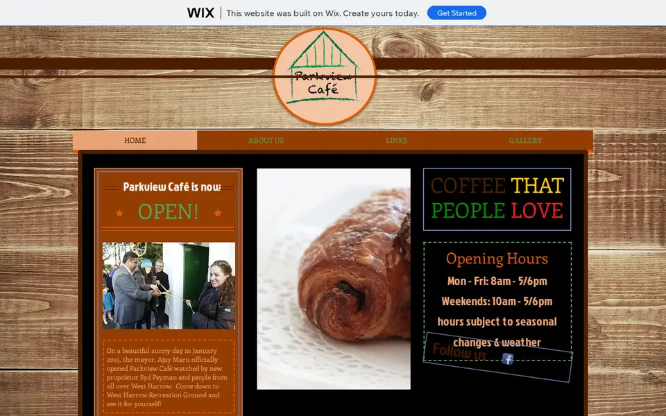The top of parkviewcafe.wixsite.com