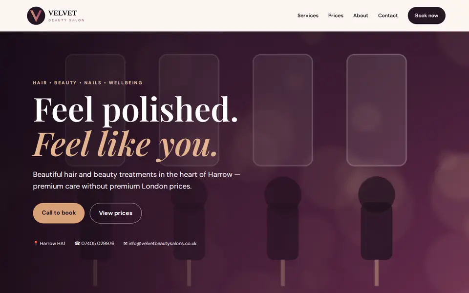 The top of velvetbeautysalons.co.uk