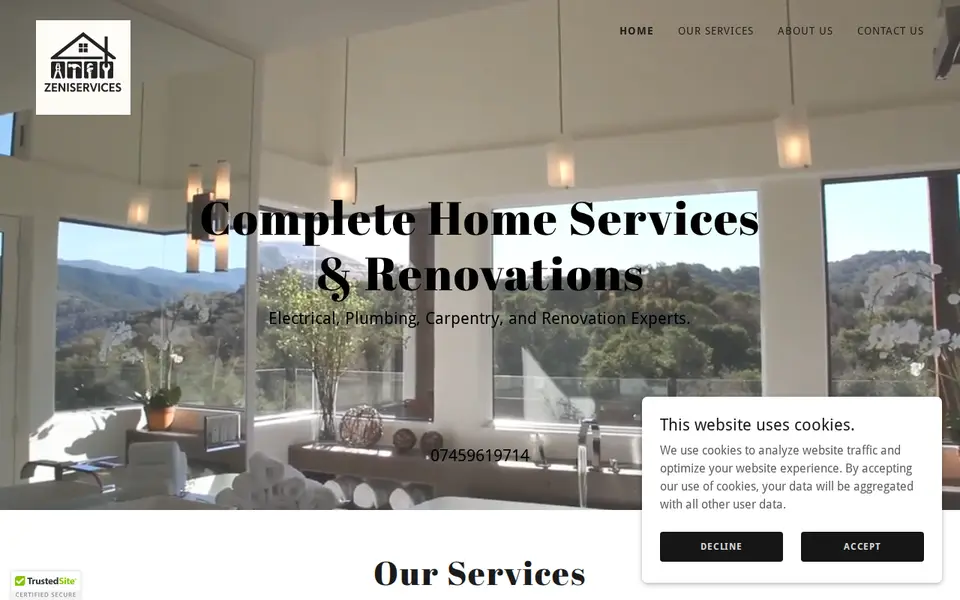 The top of zeniservices.co.uk