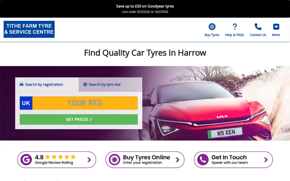The top of tithefarmtyres.co.uk