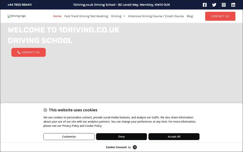 The top of 1driving.co.uk