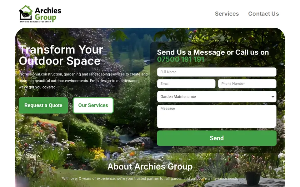 The top of archiesgroup.co.uk