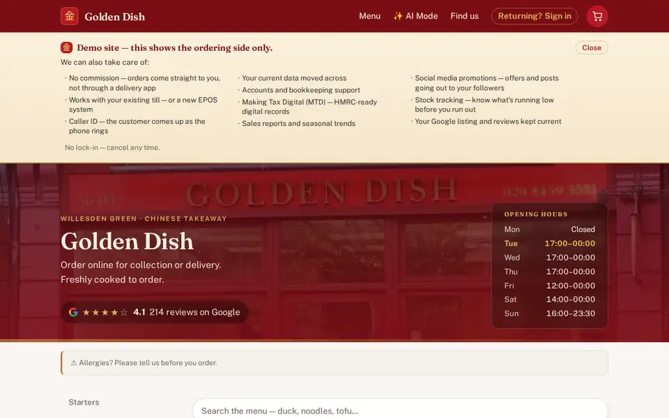 The top of goldendish.co.uk