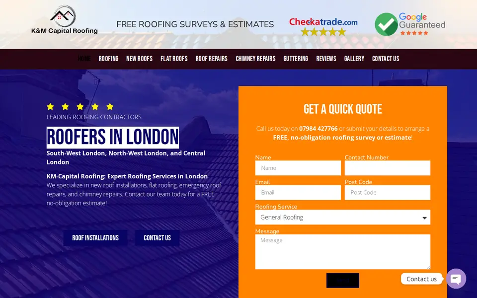 The top of km-capitalroofing.co.uk