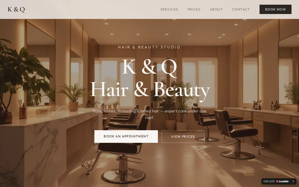 The top of kingandqueenbeautystudio.lovable.app