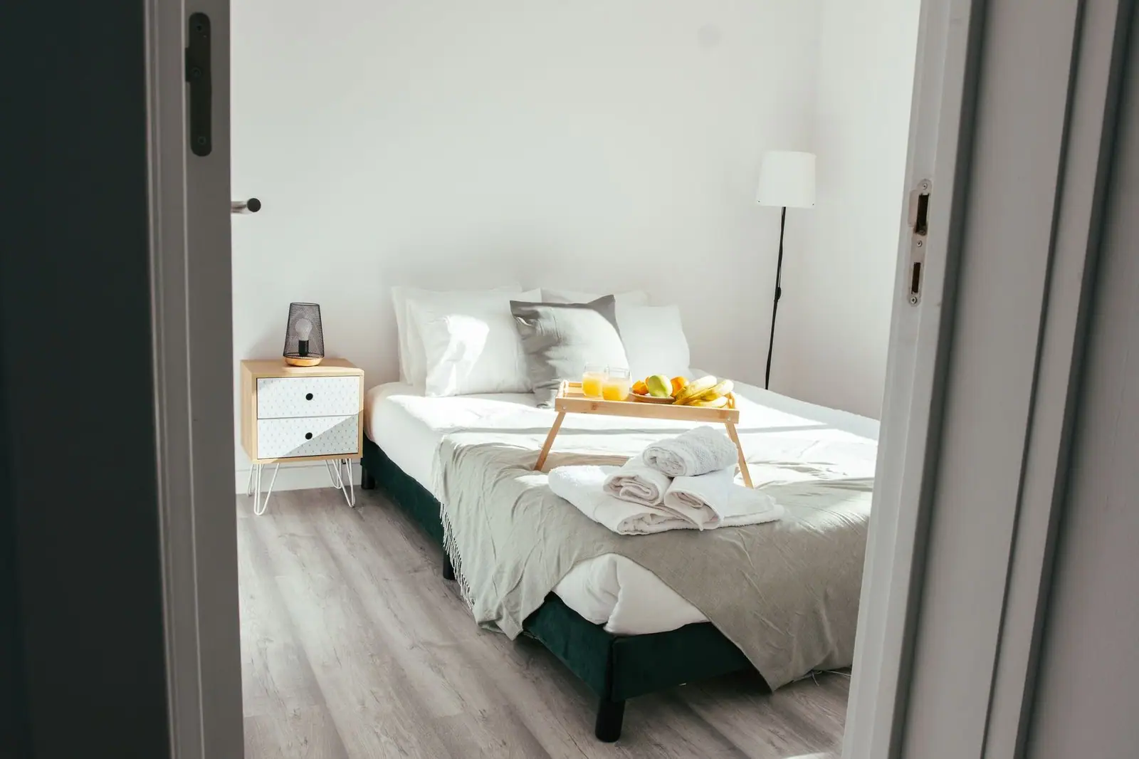 Inviting bedroom with a breakfast tray