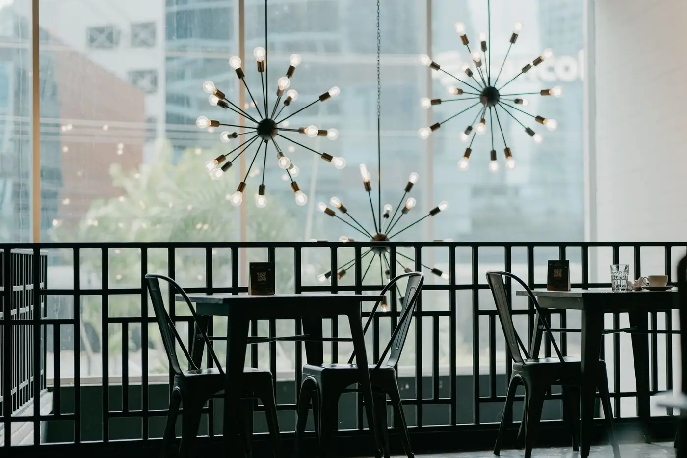 Restaurant interior with pendant lighting and modern design