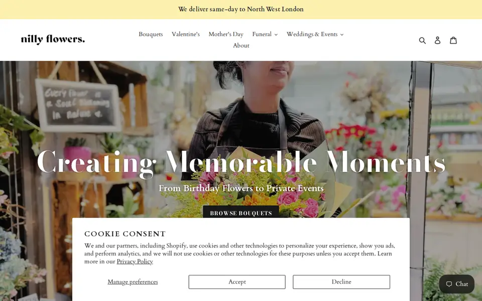 The top of nillyflowers.co.uk