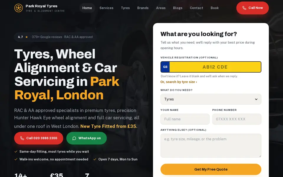 The top of parkroyaltyres.co.uk