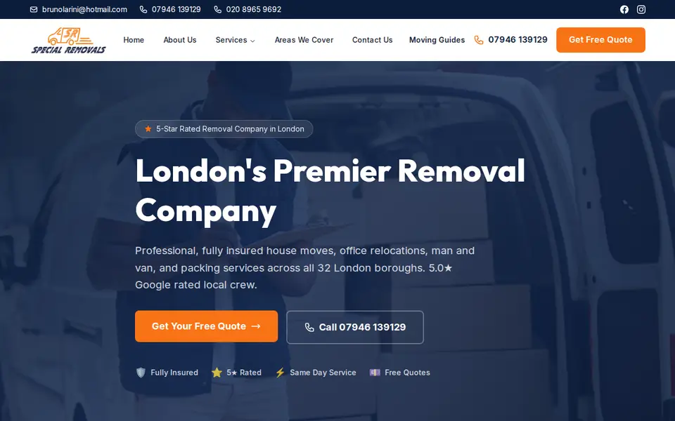 The top of specialremovals.co.uk