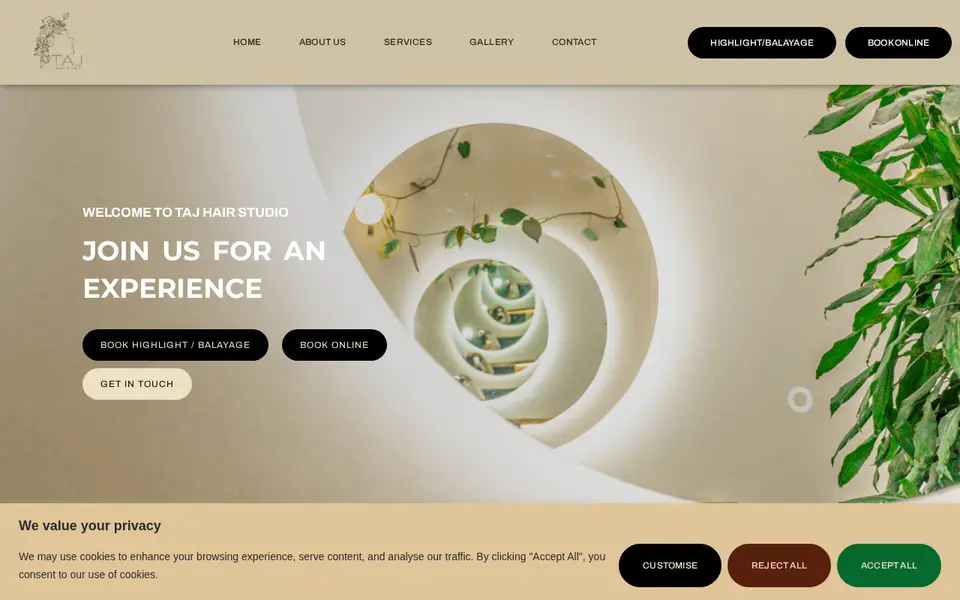 The top of tajhairstudio.com