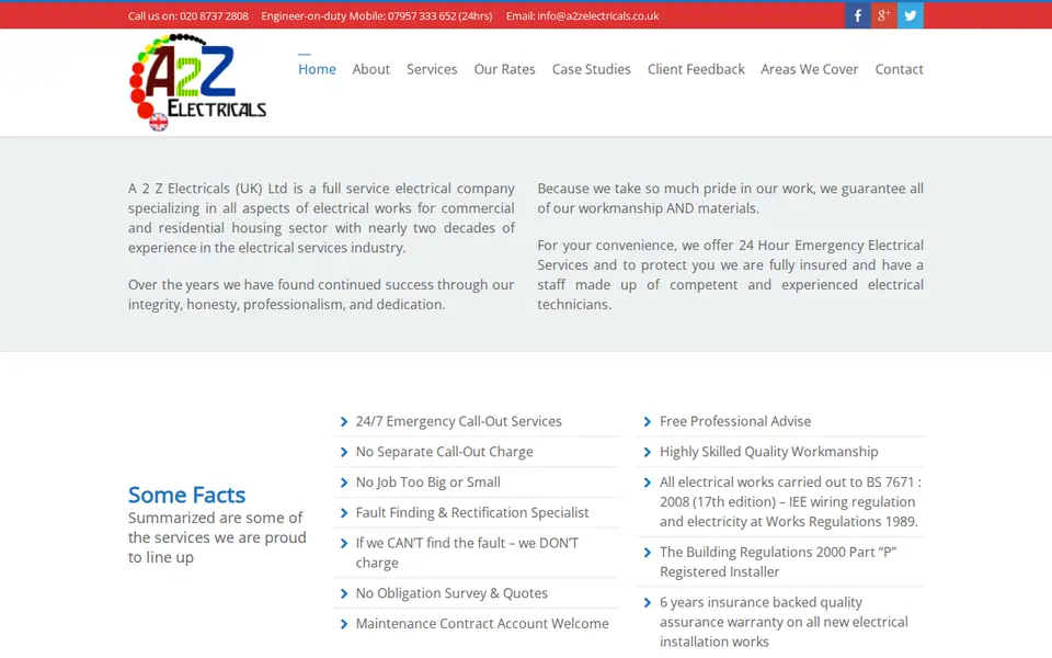 The top of a2zelectricals.co.uk