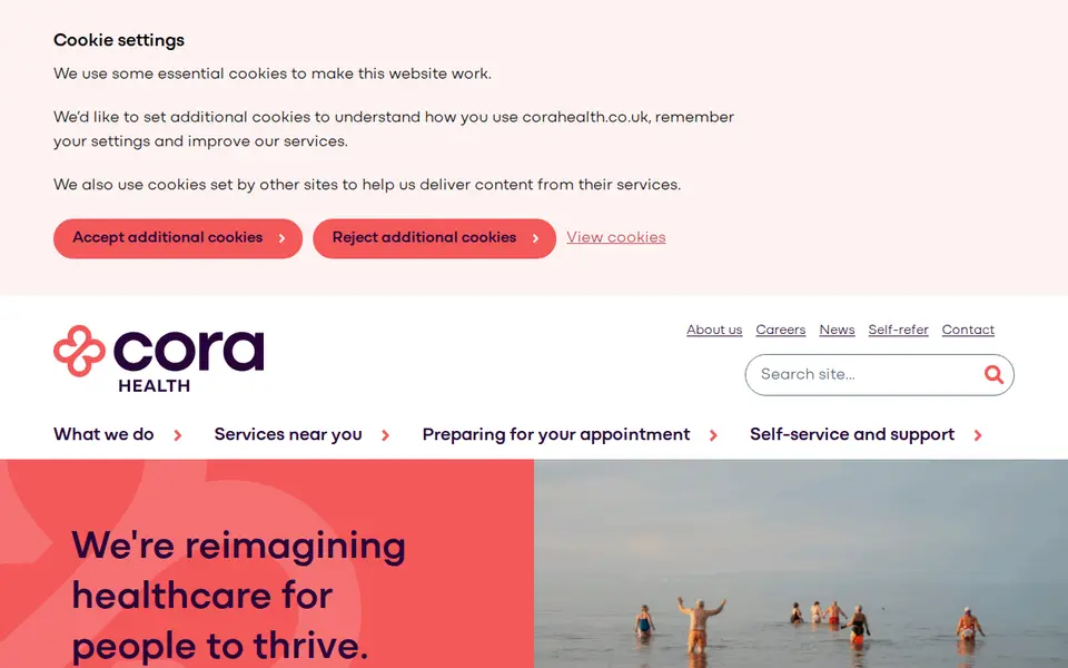 The top of corahealth.co.uk