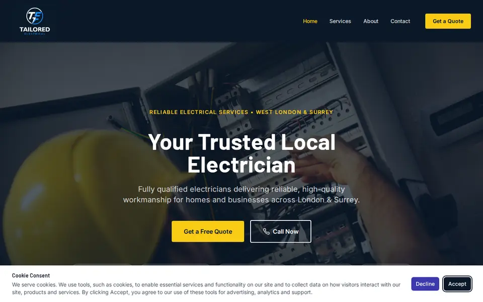 The top of tailoredelectrical.uk
