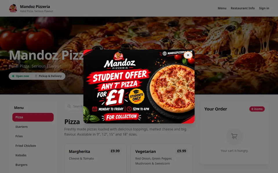 The top of mandozpizzeria.co.uk
