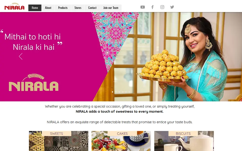 The top of niralafoods.co.uk
