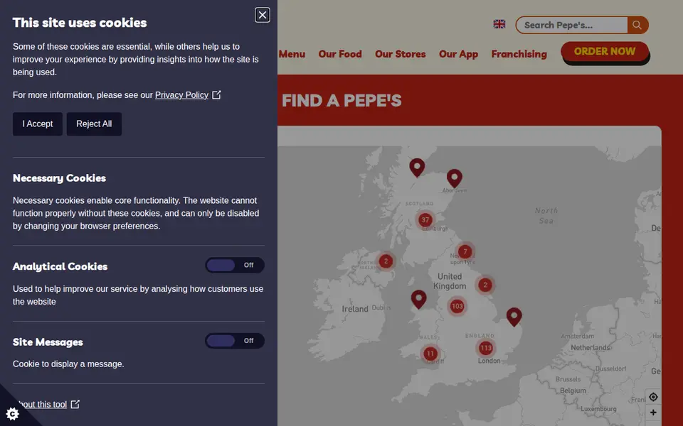 The top of pepes.co.uk
