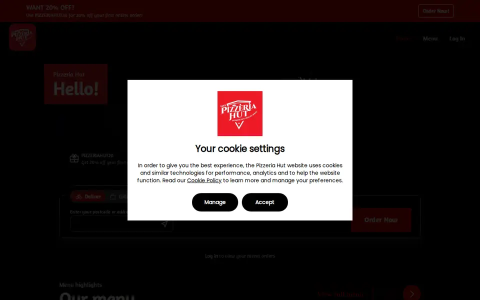 The top of pizzeriahut.co.uk