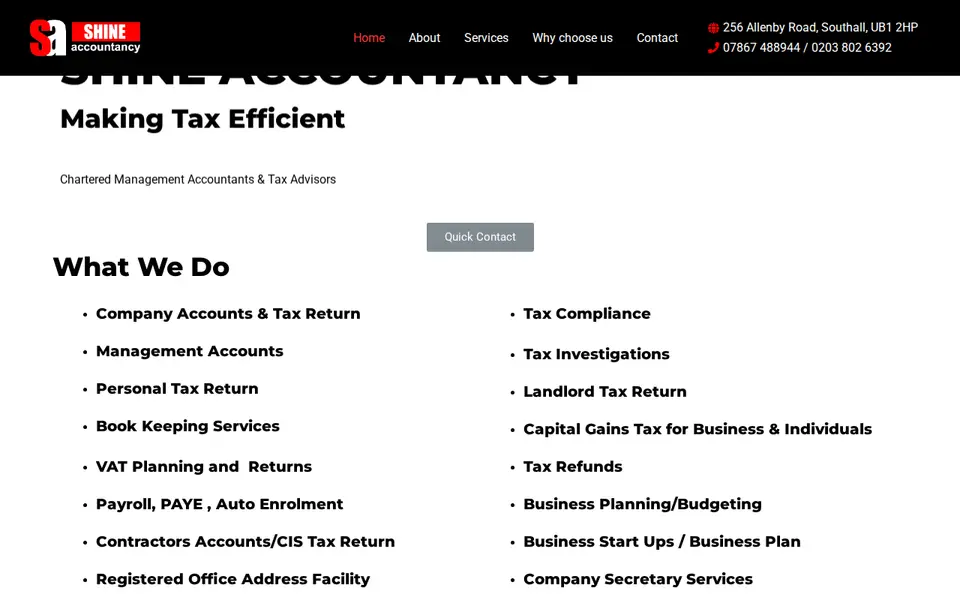 The top of shineaccountancy.co.uk