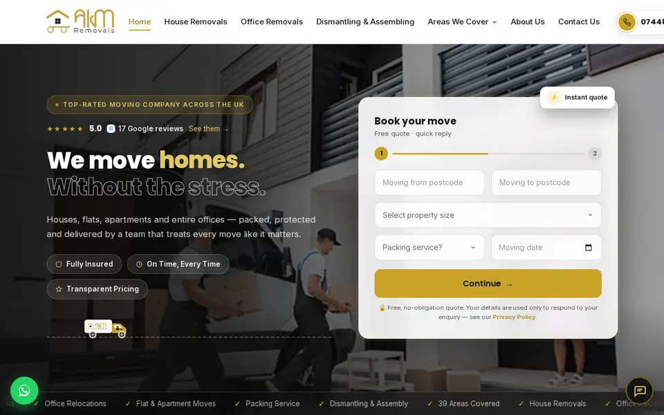 The top of akmremovals.co.uk