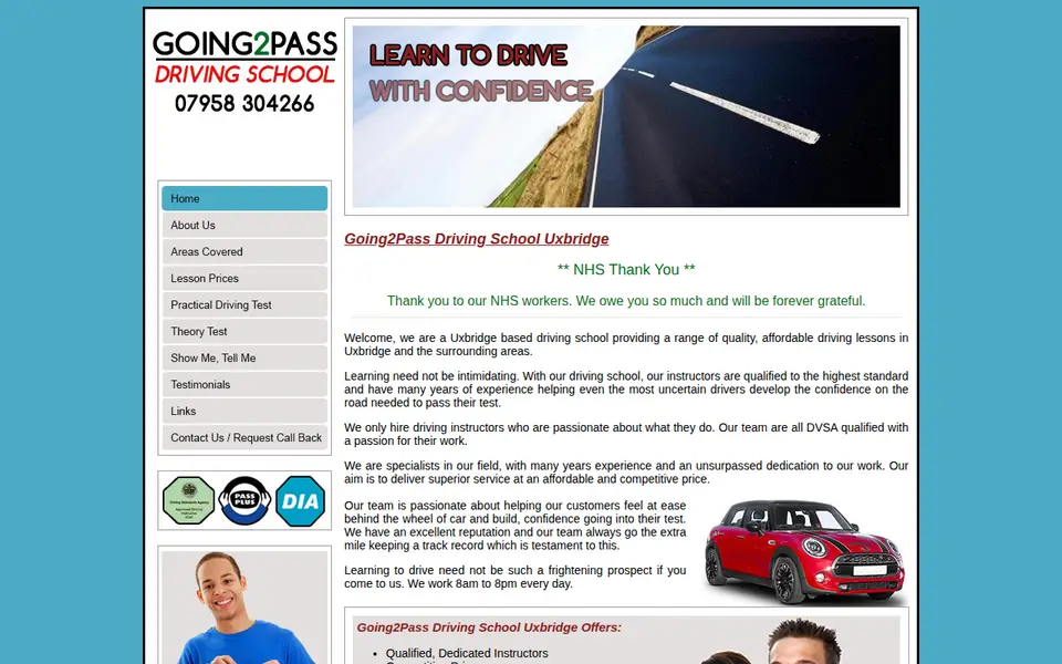 The top of going2passdrivingschool.co.uk