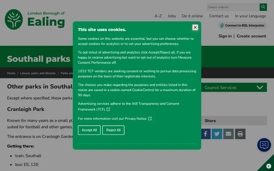 The top of ealing.gov.uk
