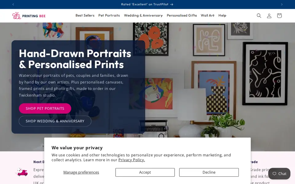 The top of printingbee.co.uk