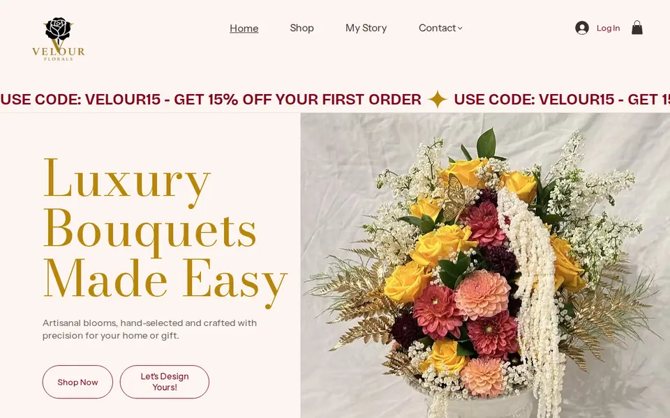 The top of velourflorals.co.uk