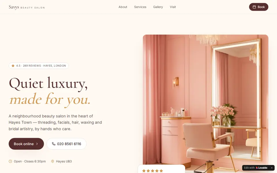 The top of savys-beauty-salon.lovable.app