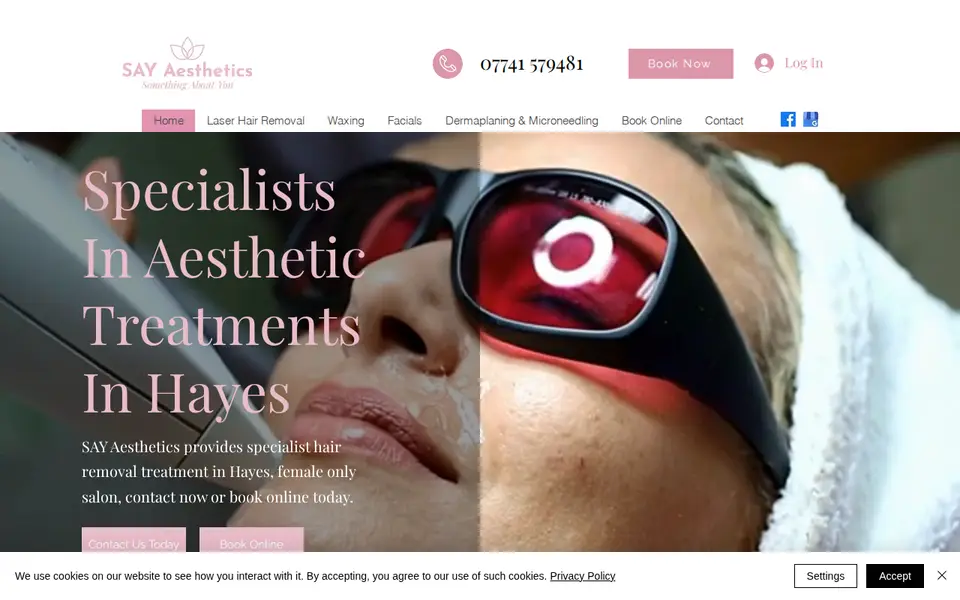 The top of sayaesthetics.co.uk