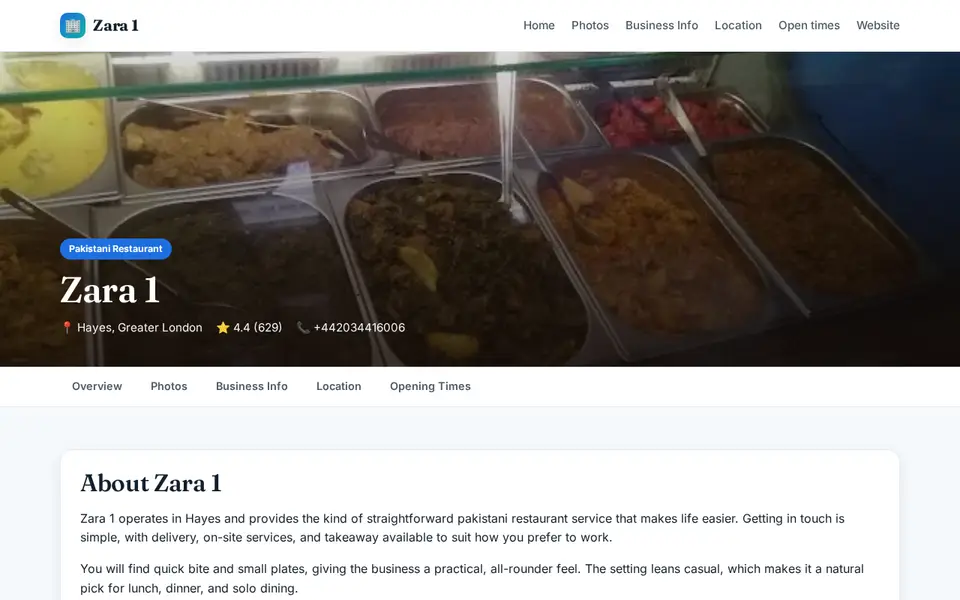 The top of zara1catering.co.uk
