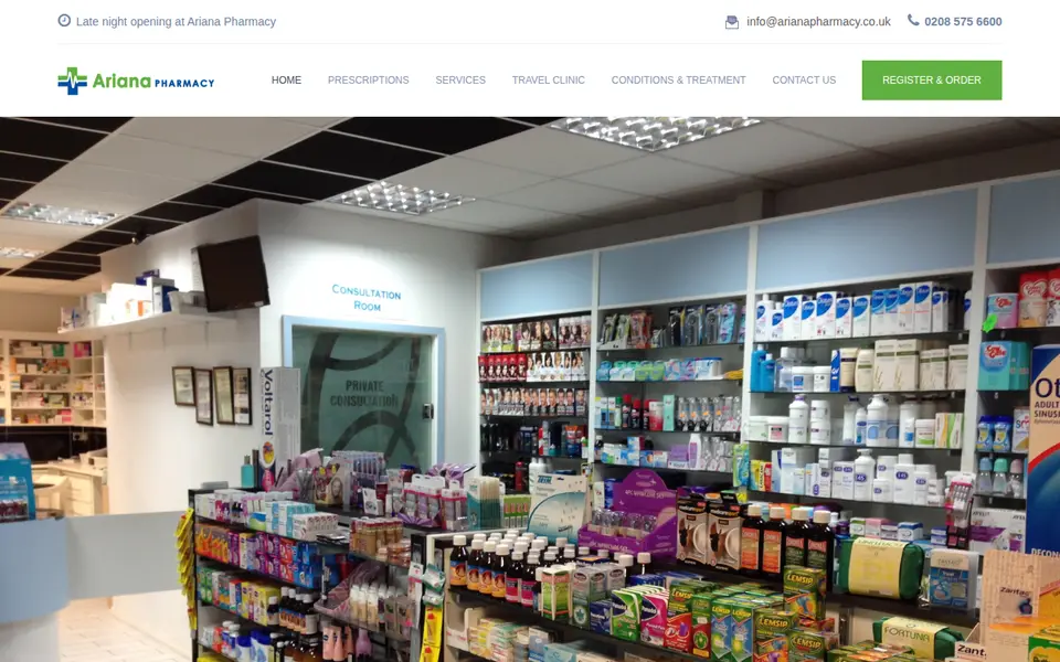 The top of arianapharmacy.co.uk
