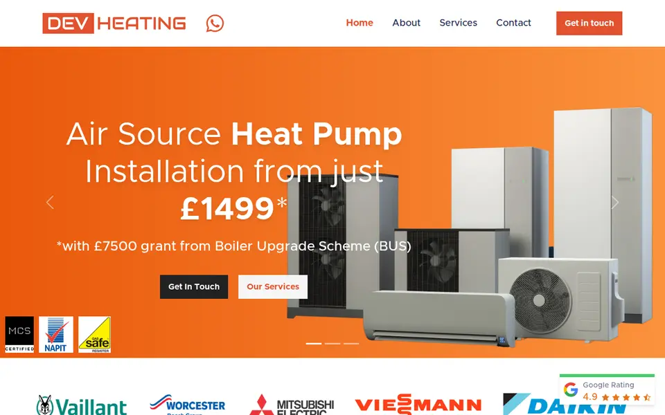 The top of devheating.co.uk