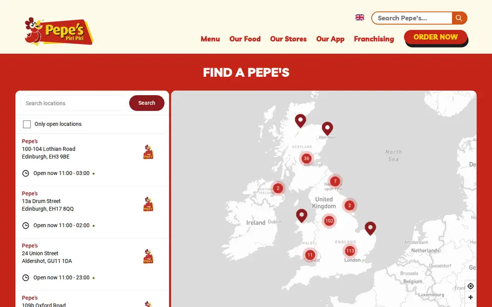The top of pepes.co.uk