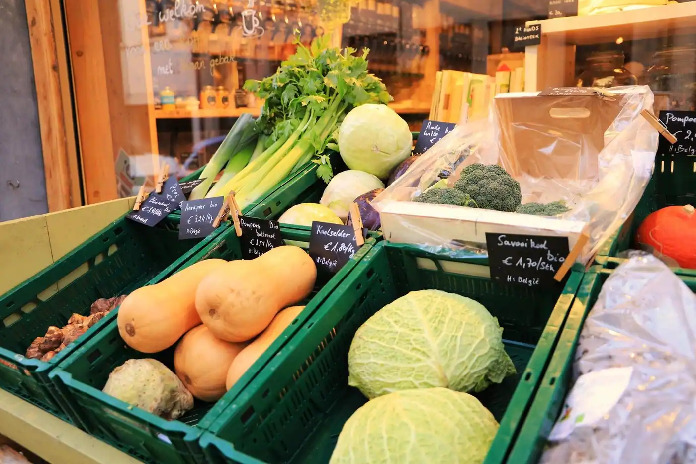 Vibrant fresh vegetables on display at a local market