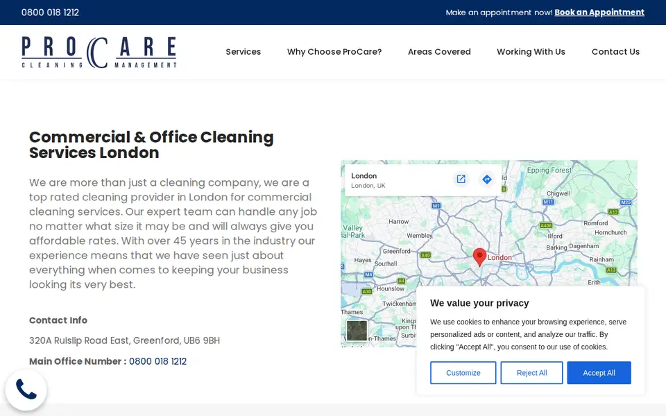 The top of procarecleaning.co.uk