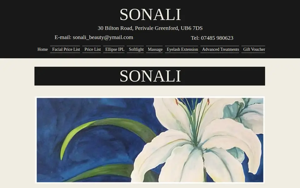 The top of sonalibeauty.co.uk